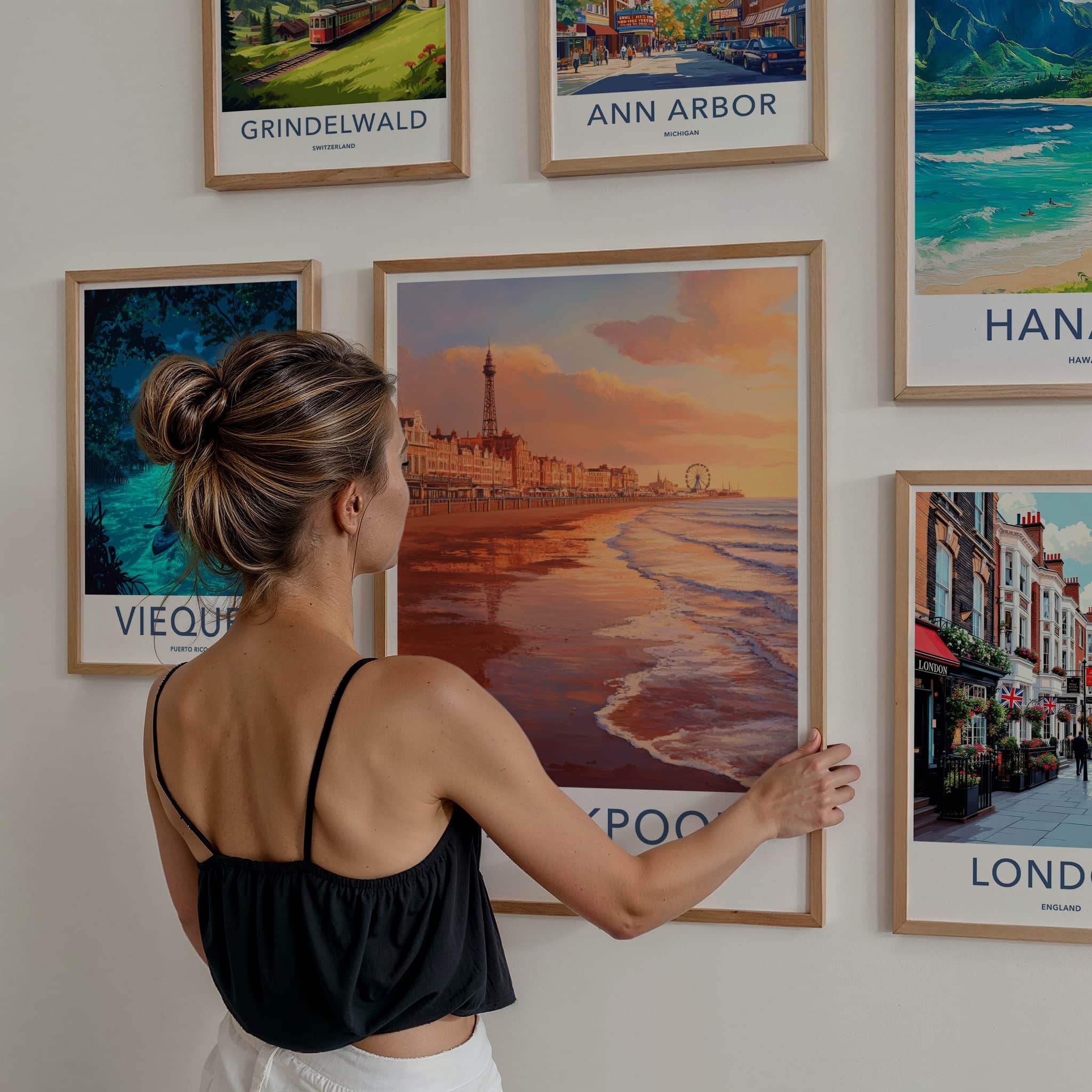 Blackpool Poster - England Travel Art - Sunset Beach Promenade Home Decor