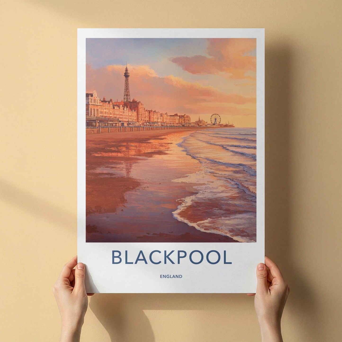 Blackpool Poster - England Travel Art - Sunset Beach Promenade Home Decor