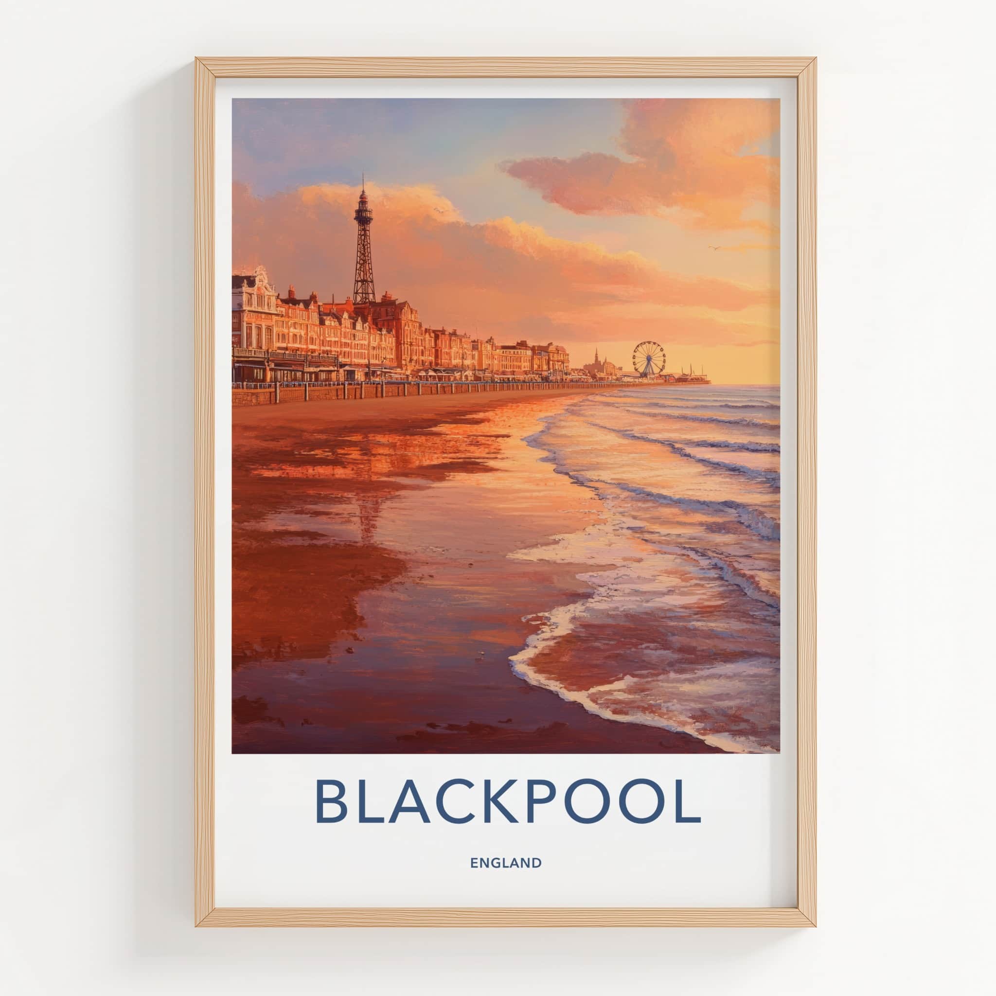 Blackpool Poster - England Travel Art - Sunset Beach Promenade Home Decor