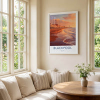 Blackpool Poster - England Travel Art - Sunset Beach Promenade Home Decor