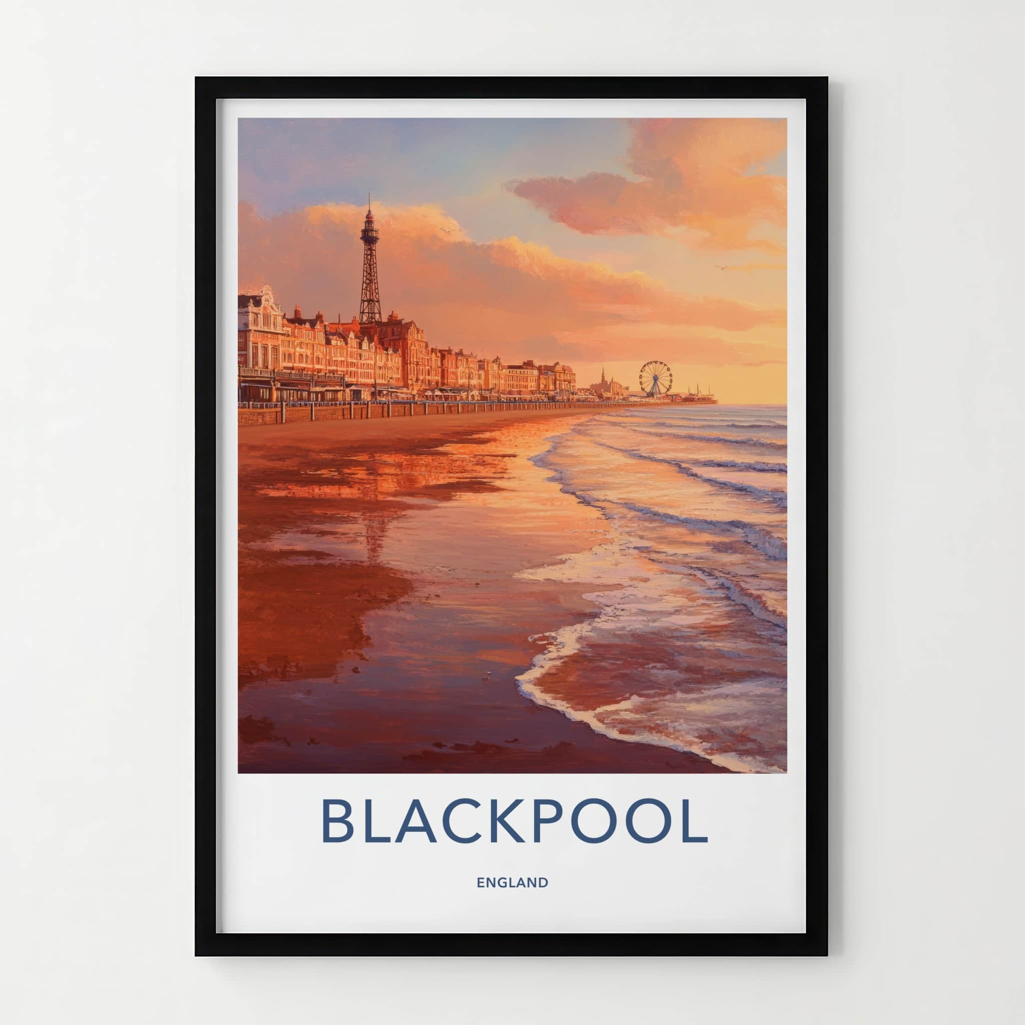 Blackpool Poster - England Travel Art - Sunset Beach Promenade Home Decor