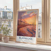 Blackpool Poster - England Travel Art - Sunset Coastal Scene Home Decor