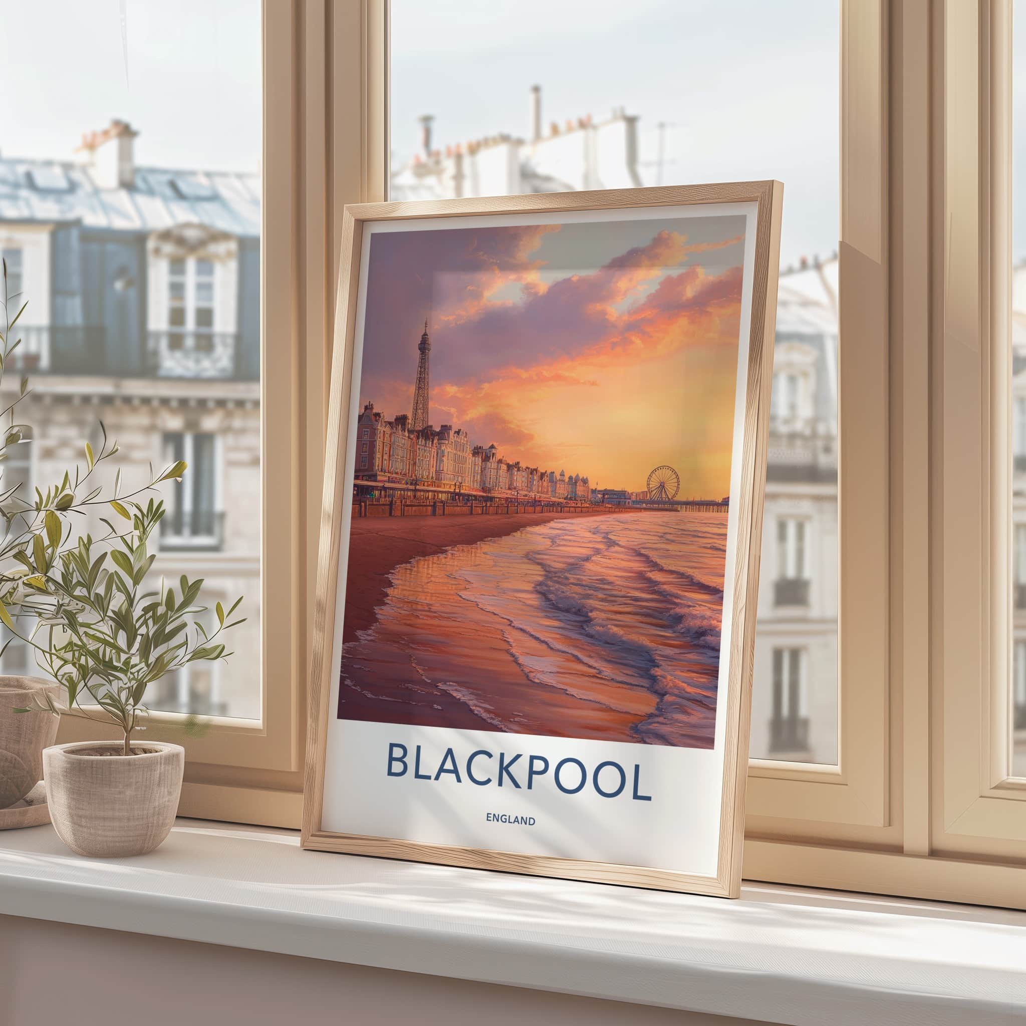 Blackpool Poster - England Travel Art - Sunset Coastal Scene Home Decor