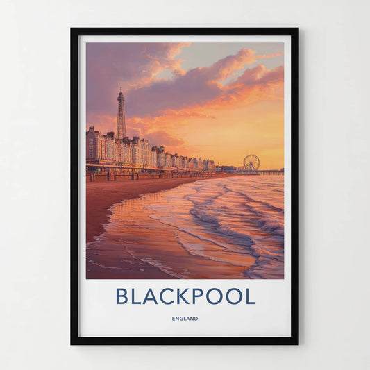 Blackpool Poster - England Travel Art - Sunset Coastal Scene Home Decor