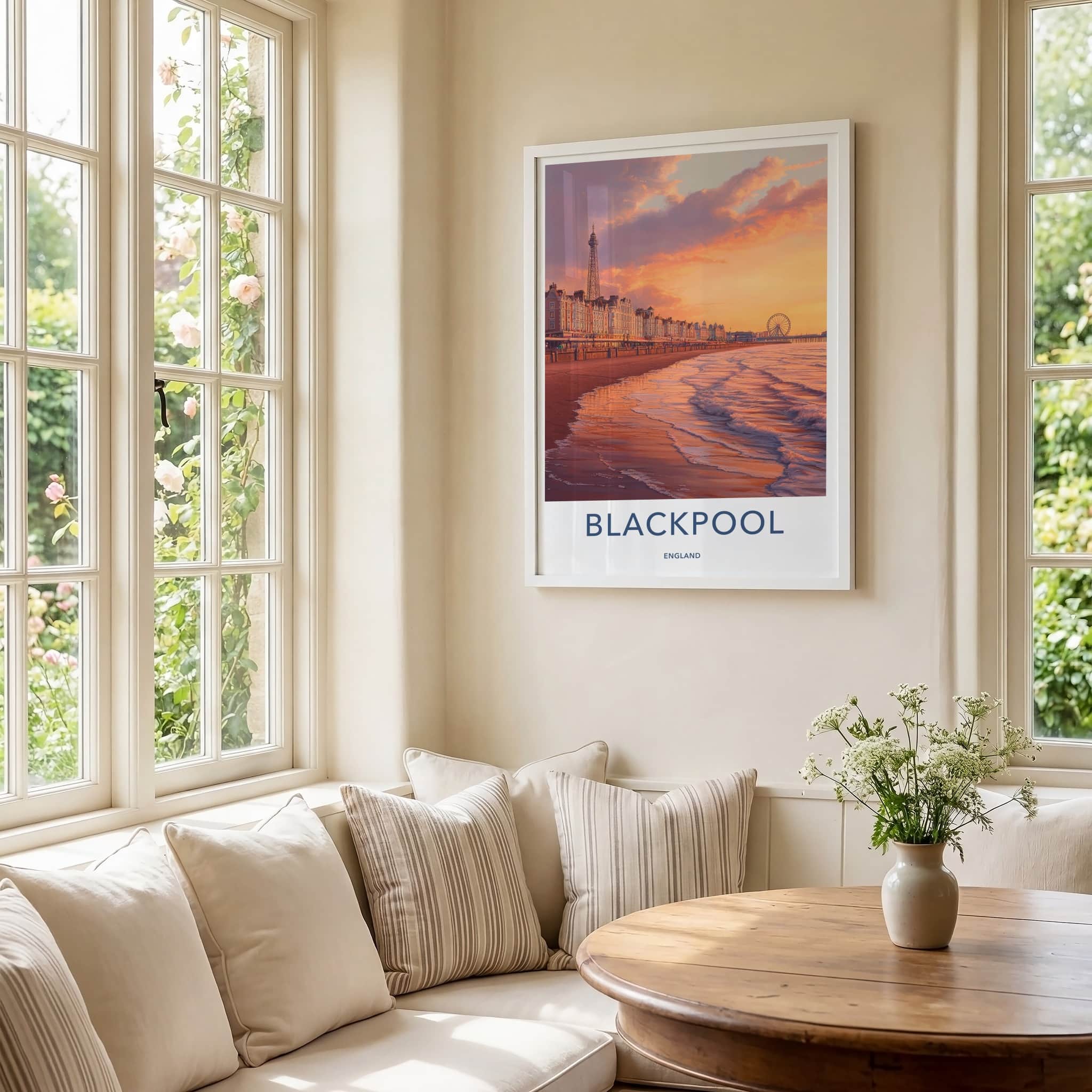 Blackpool Poster - England Travel Art - Sunset Coastal Scene Home Decor