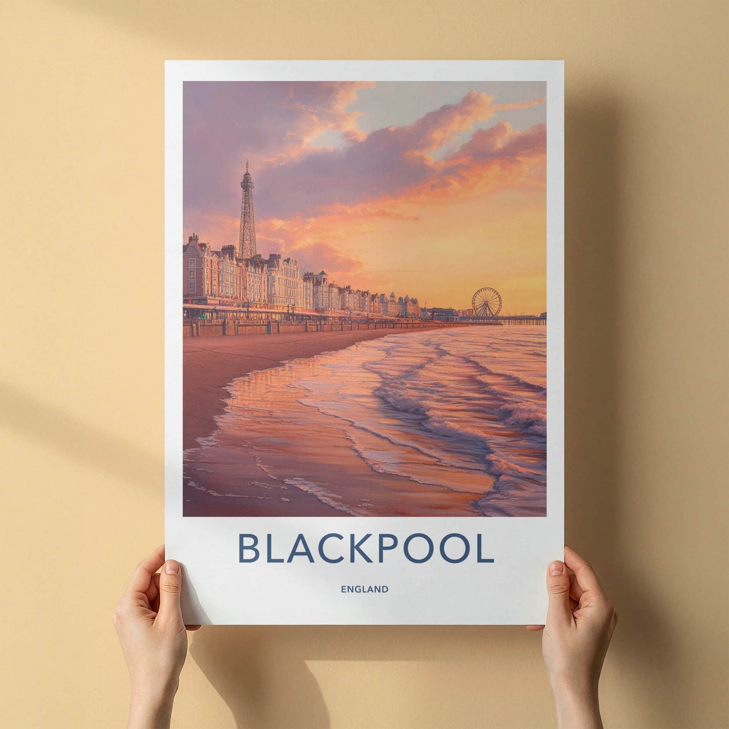 Blackpool Poster - England Travel Art - Sunset Coastal Scene Home Decor