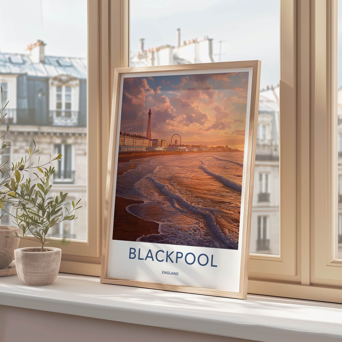 Blackpool Poster - England Travel Art - Sunset Coastal Waves Home Decor