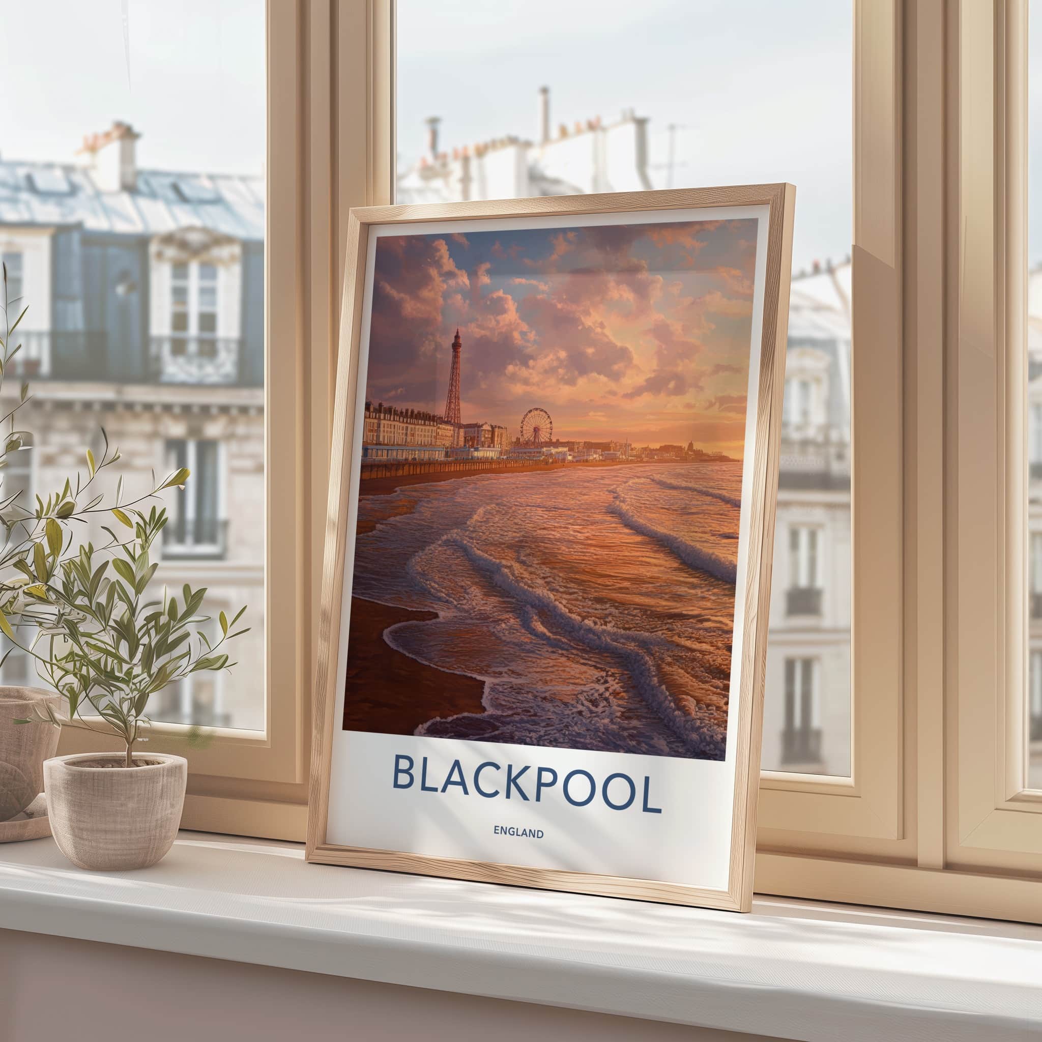 Blackpool Poster - England Travel Art - Sunset Coastal Waves Home Decor