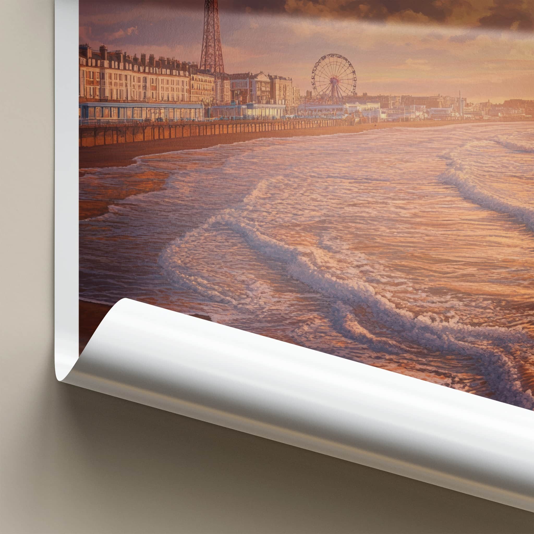 Blackpool Poster - England Travel Art - Sunset Coastal Waves Home Decor