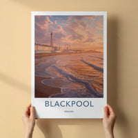 Blackpool Poster - England Travel Art - Sunset Coastal Waves Home Decor