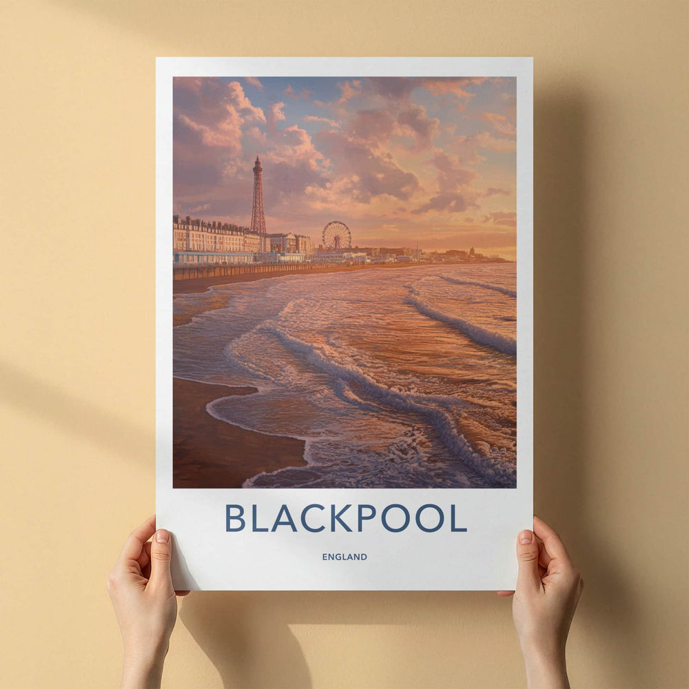 Blackpool Poster - England Travel Art - Sunset Coastal Waves Home Decor