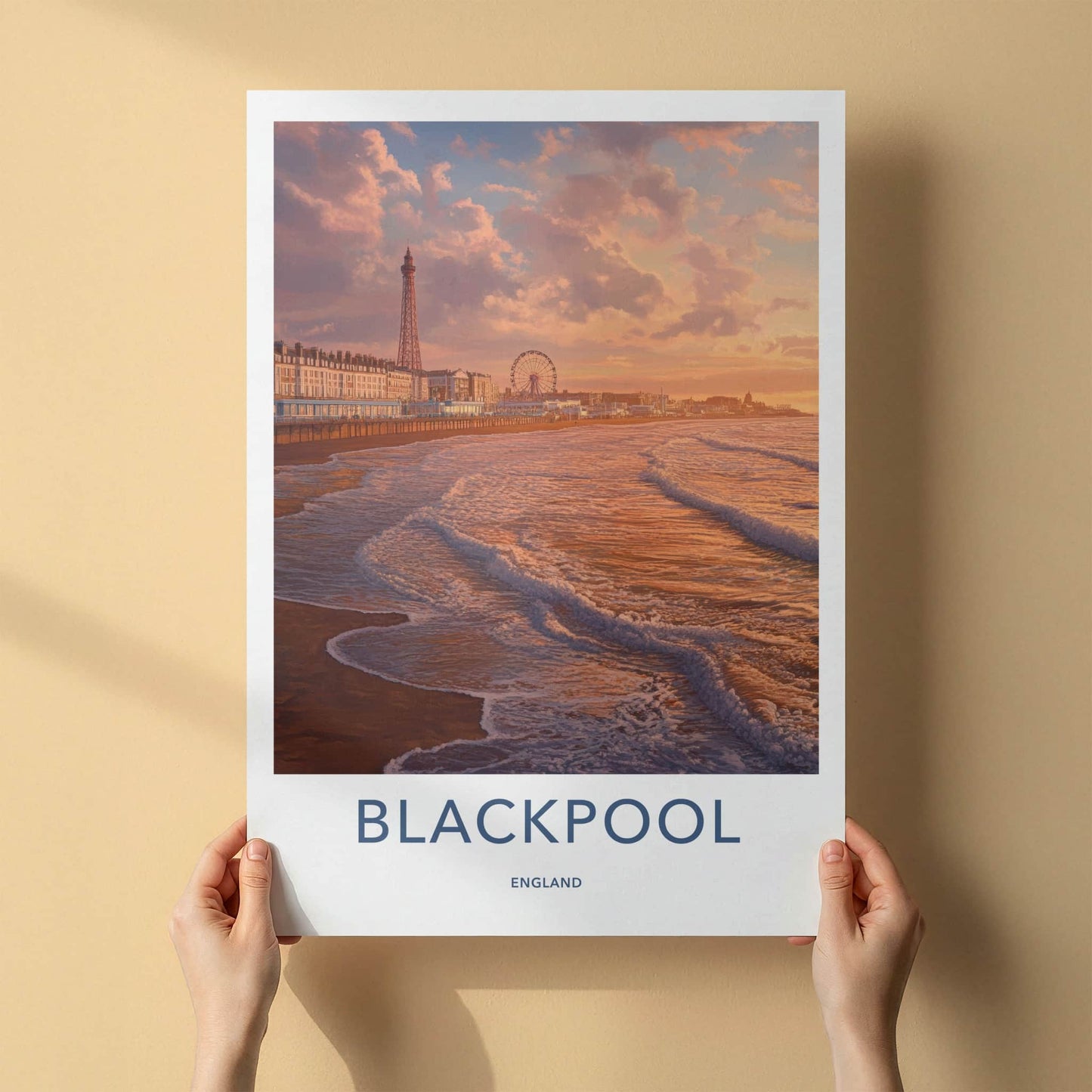 Blackpool Poster - England Travel Art - Sunset Coastal Waves Home Decor