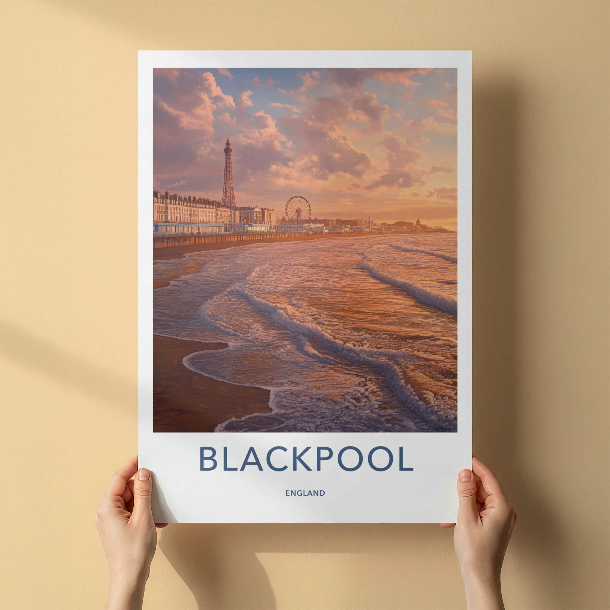 Blackpool Poster - England Travel Art - Sunset Coastal Waves Home Decor