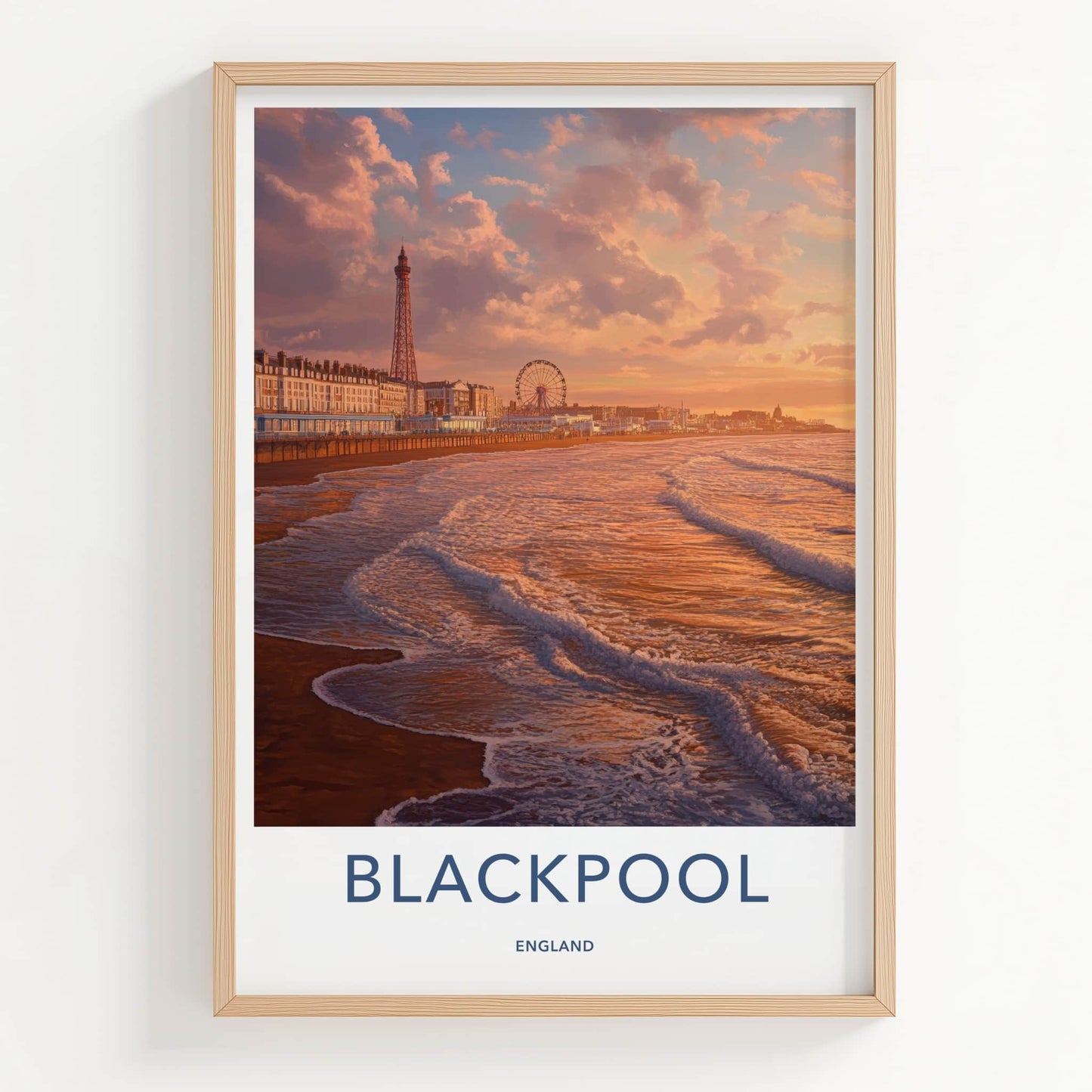 Blackpool Poster - England Travel Art - Sunset Coastal Waves Home Decor