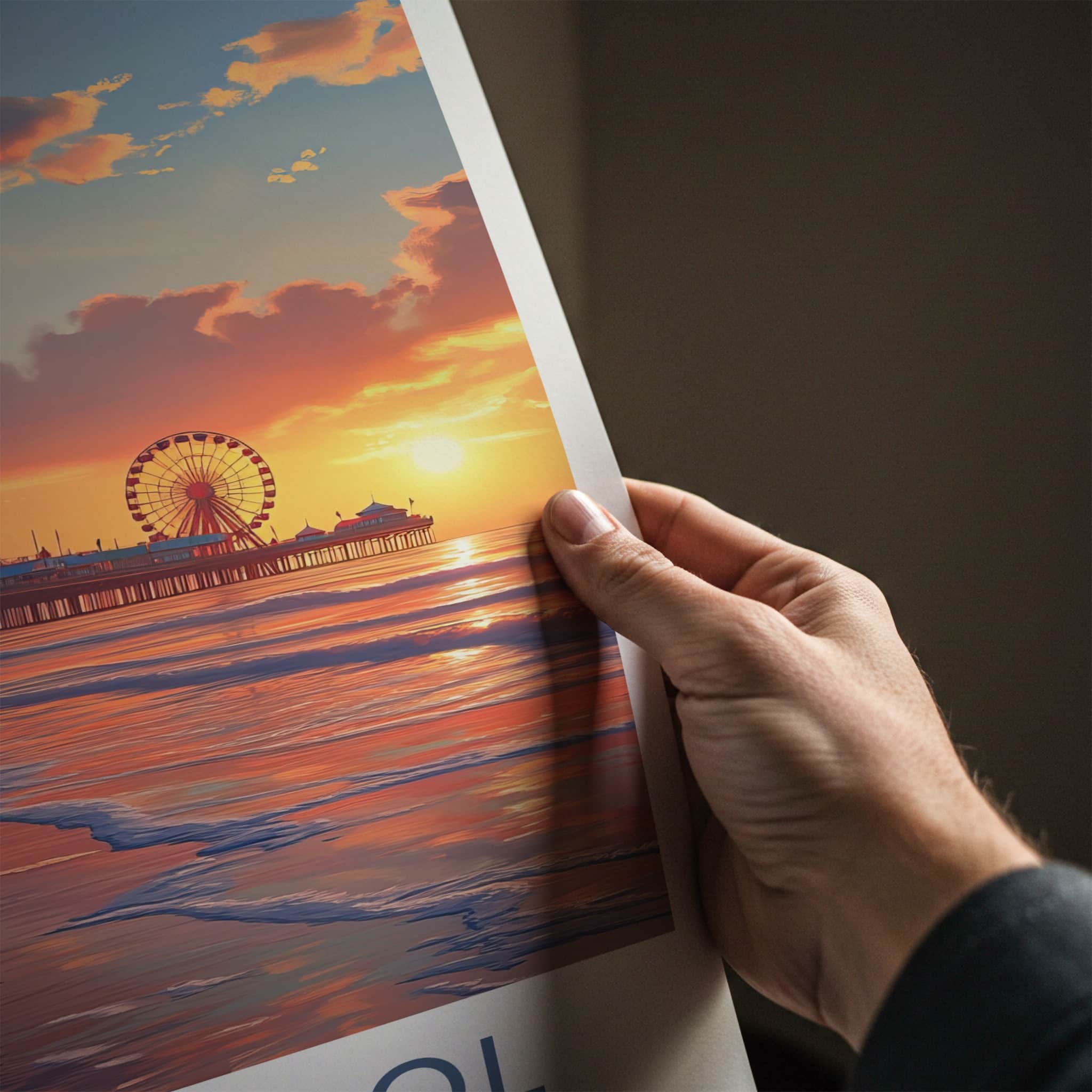 Blackpool Poster - England Travel Art - Sunset Pier Reflection Home Decor
