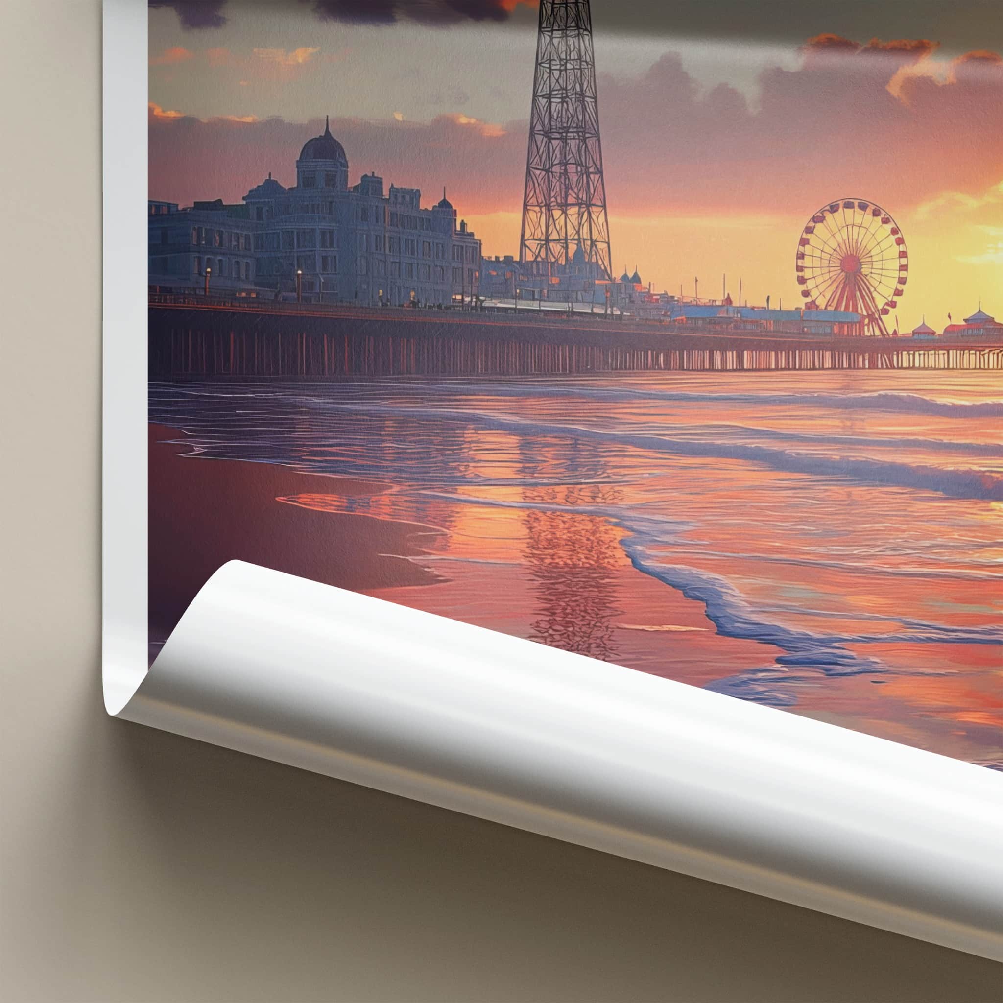 Blackpool Poster - England Travel Art - Sunset Pier Reflection Home Decor