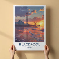 Blackpool Poster - England Travel Art - Sunset Pier Reflection Home Decor