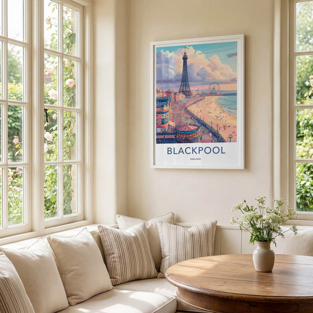 Blackpool Poster - England Travel Art - Tower Beach Promenade Home Decor