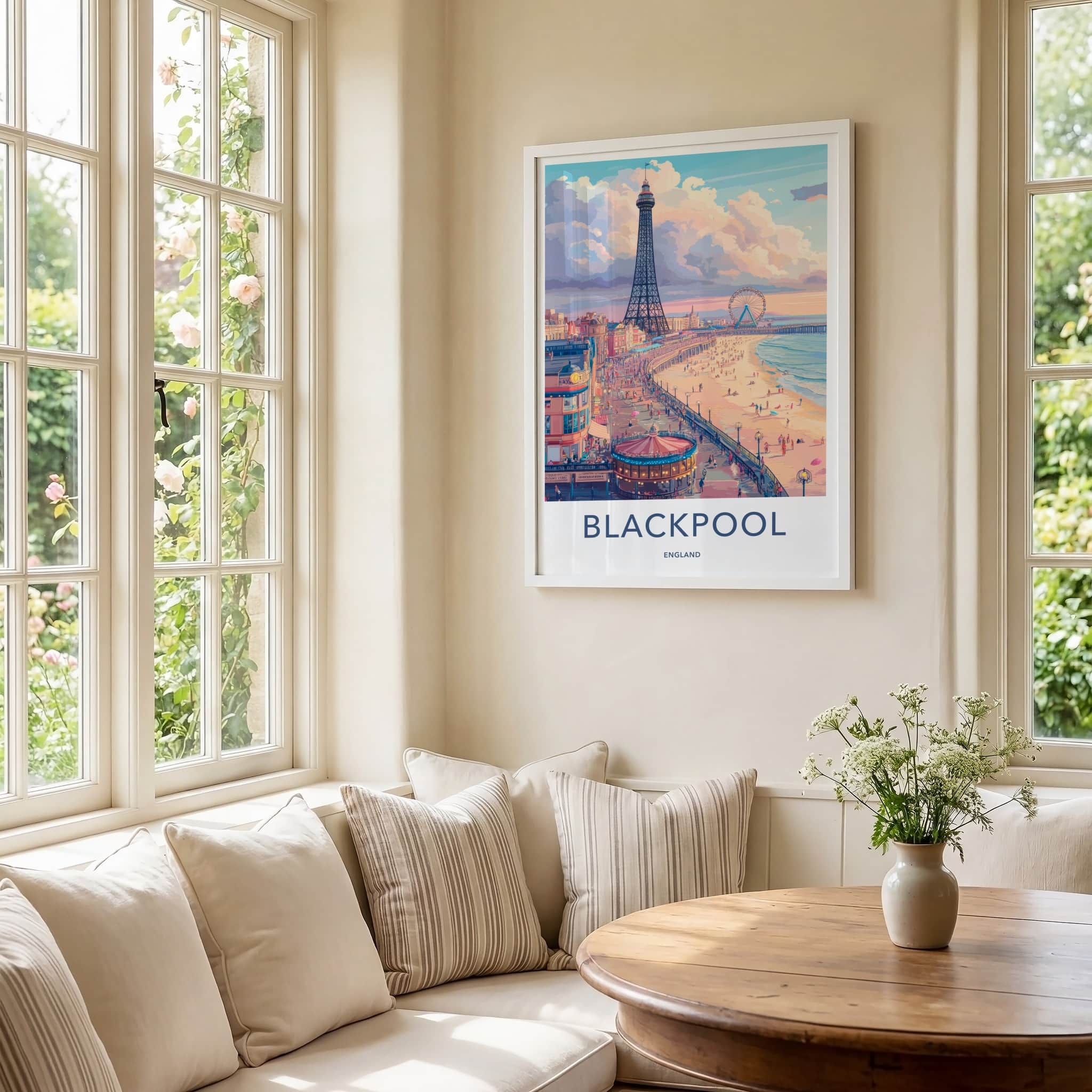 Blackpool Poster - England Travel Art - Tower Beach Promenade Home Decor