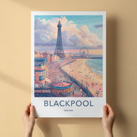 Blackpool Poster - England Travel Art - Tower Beach Promenade Home Decor
