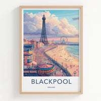 Blackpool Poster - England Travel Art - Tower Beach Promenade Home Decor