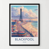 Blackpool Poster - England Travel Art - Tower Beach Promenade Home Decor