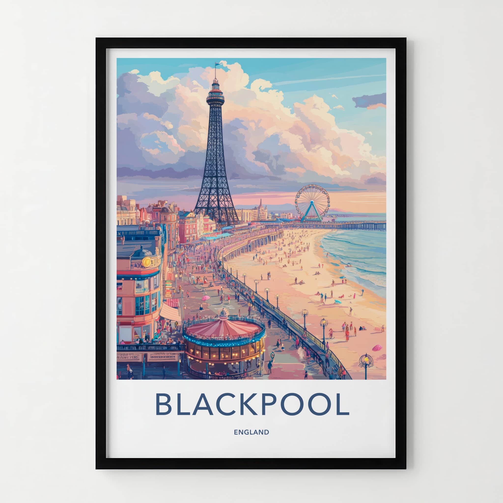 Blackpool Poster - England Travel Art - Tower Beach Promenade Home Decor