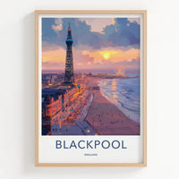 Blackpool Poster - England Travel Art - Tower Pier Sunset Wall Decor