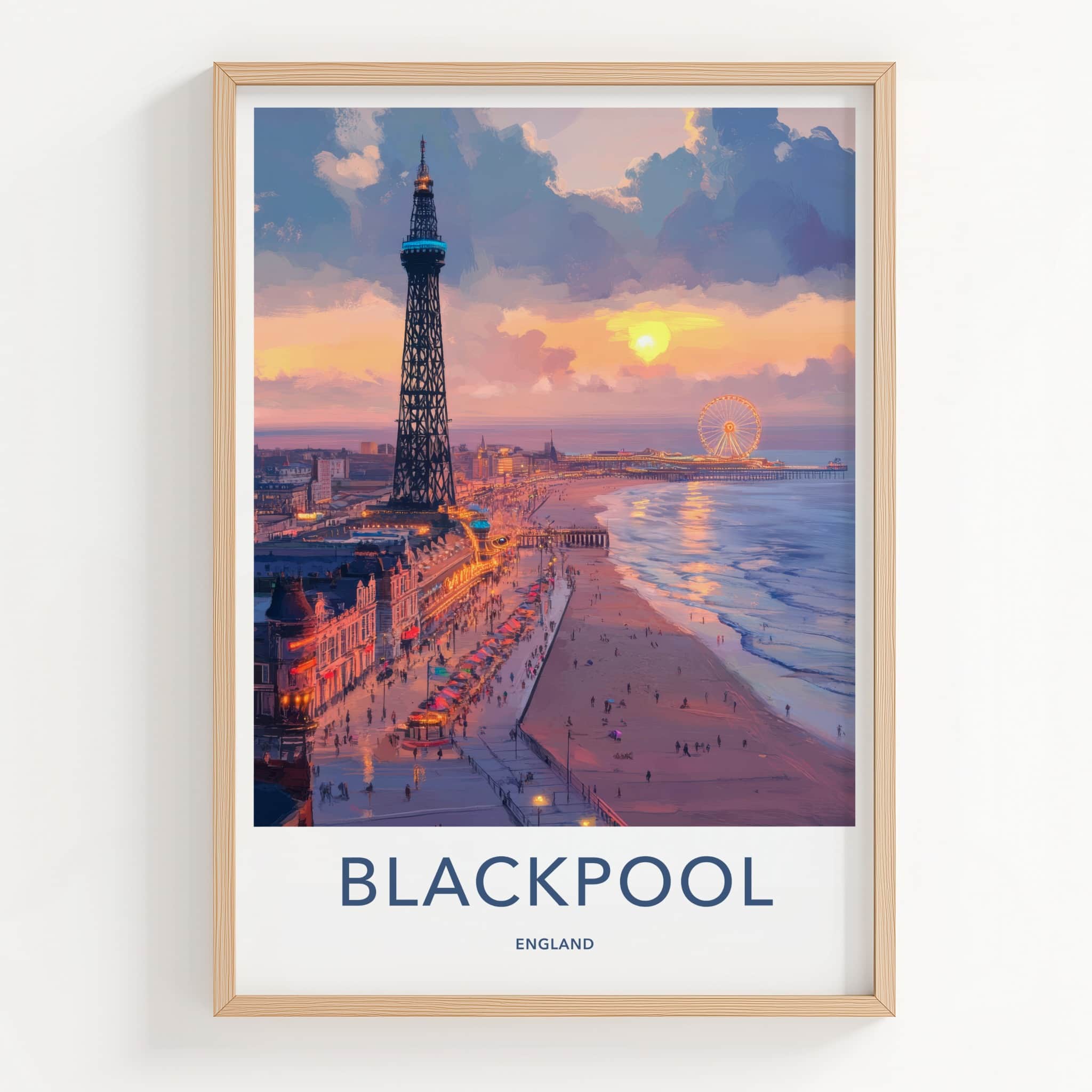 Blackpool Poster - England Travel Art - Tower Pier Sunset Wall Decor