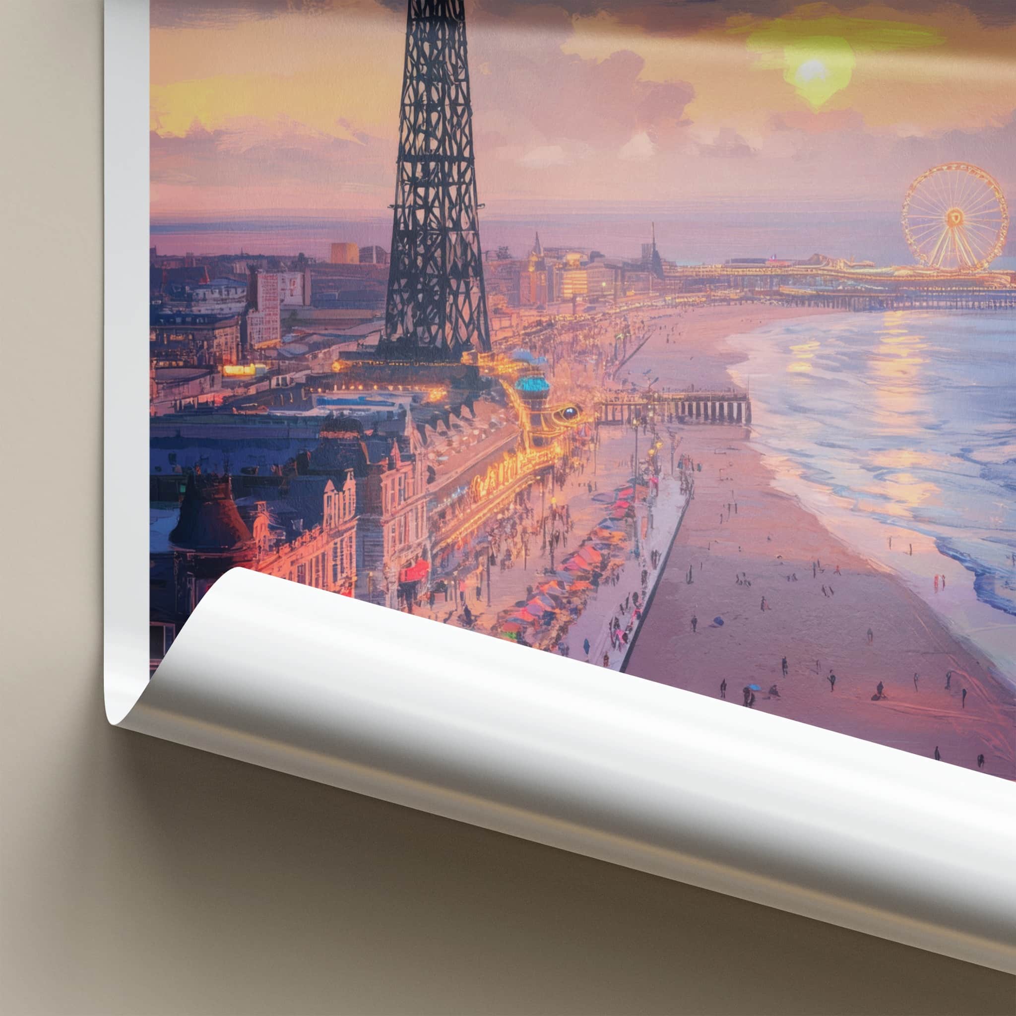 Blackpool Poster - England Travel Art - Tower Pier Sunset Wall Decor