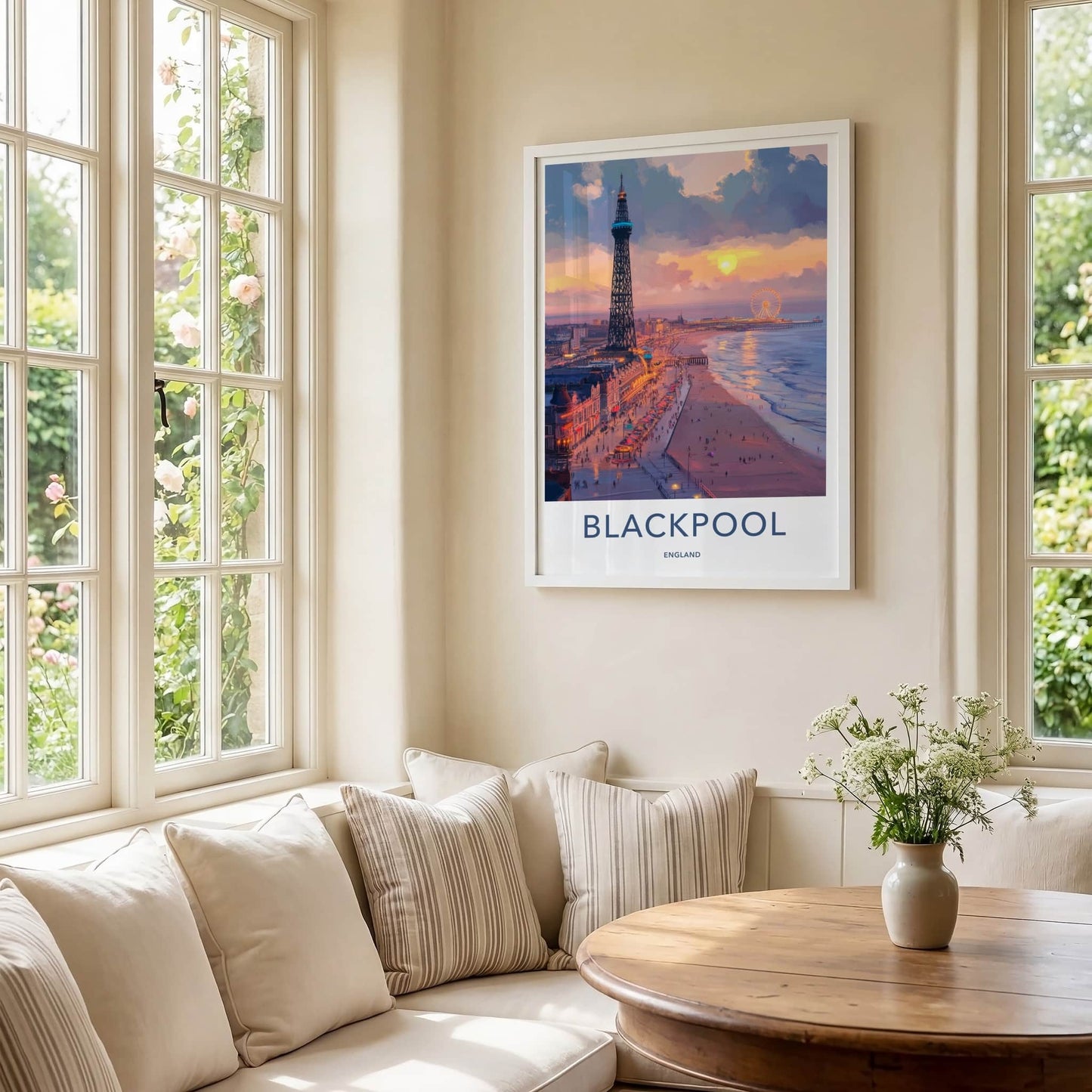 Blackpool Poster - England Travel Art - Tower Pier Sunset Wall Decor