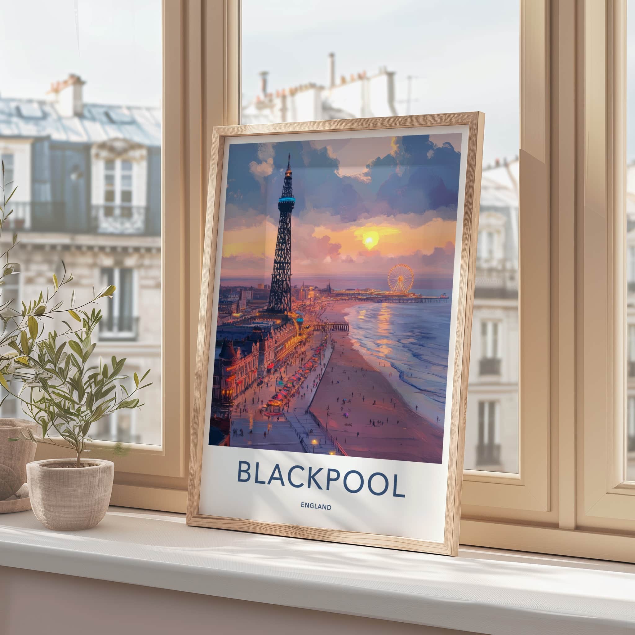 Blackpool Poster - England Travel Art - Tower Pier Sunset Wall Decor
