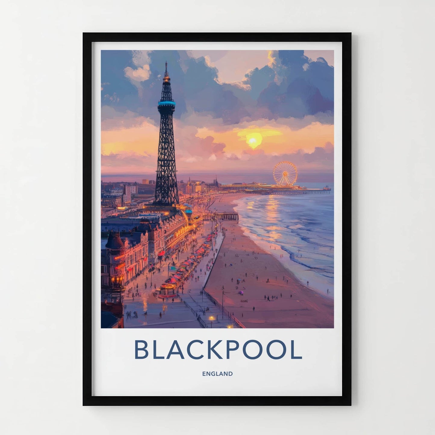 Blackpool Poster - England Travel Art - Tower Pier Sunset Wall Decor