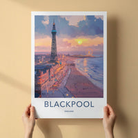 Blackpool Poster - England Travel Art - Tower Pier Sunset Wall Decor