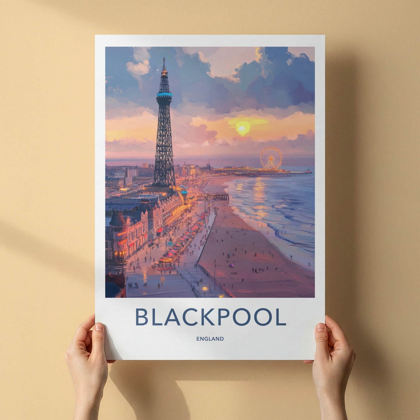 Blackpool Poster - England Travel Art - Tower Pier Sunset Wall Decor