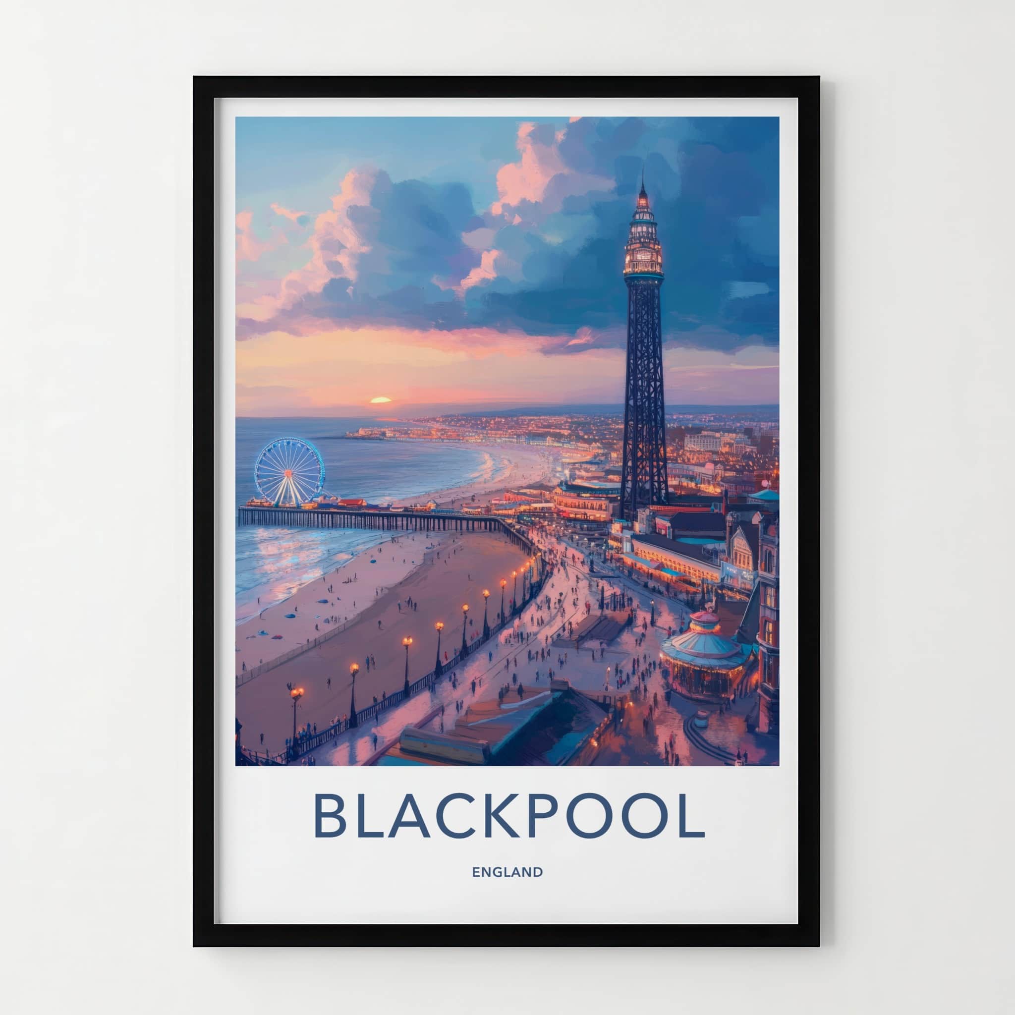 Blackpool Poster - England Travel Art - Vibrant Coastal Sunset Home Decor