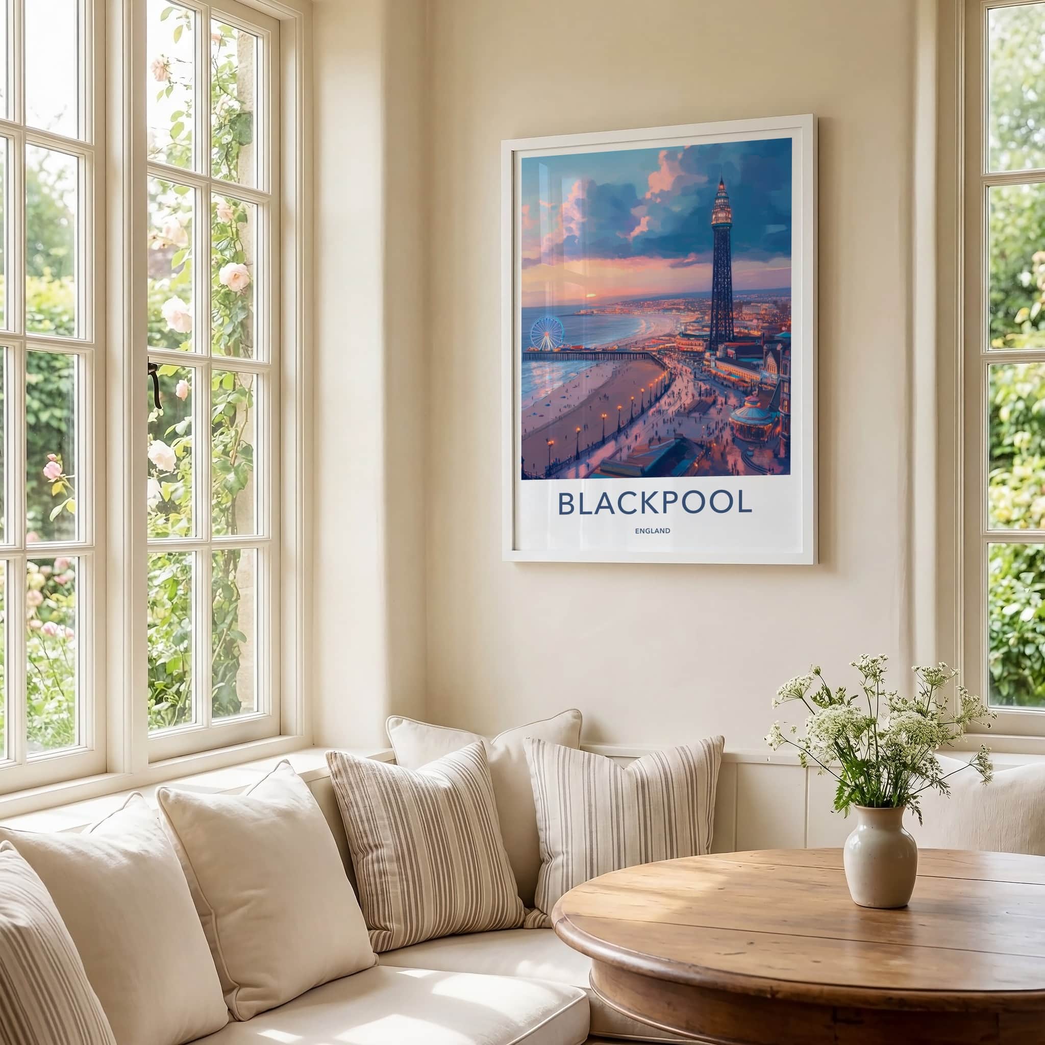 Blackpool Poster - England Travel Art - Vibrant Coastal Sunset Home Decor
