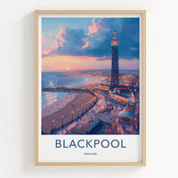 Blackpool Poster - England Travel Art - Vibrant Coastal Sunset Home Decor
