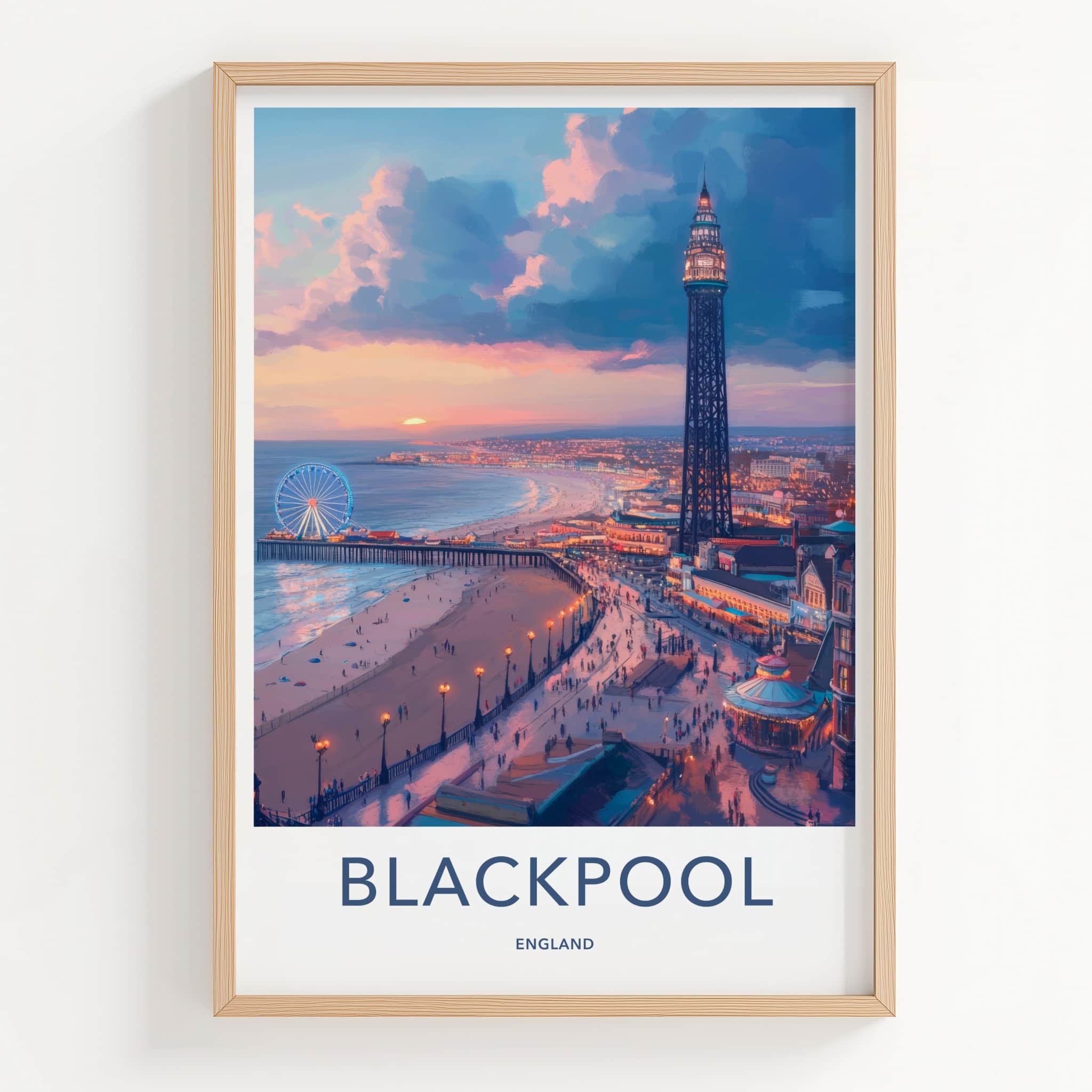 Blackpool Poster - England Travel Art - Vibrant Coastal Sunset Home Decor
