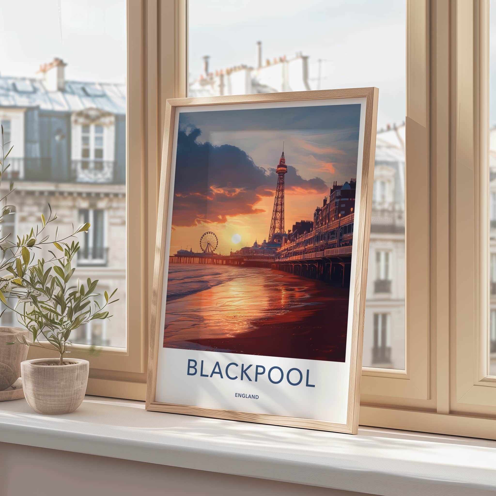 Blackpool Poster - England Travel Art - Vibrant Pier Sunset Wall Decor