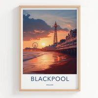 Blackpool Poster - England Travel Art - Vibrant Pier Sunset Wall Decor