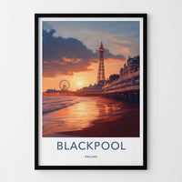 Blackpool Poster - England Travel Art - Vibrant Pier Sunset Wall Decor