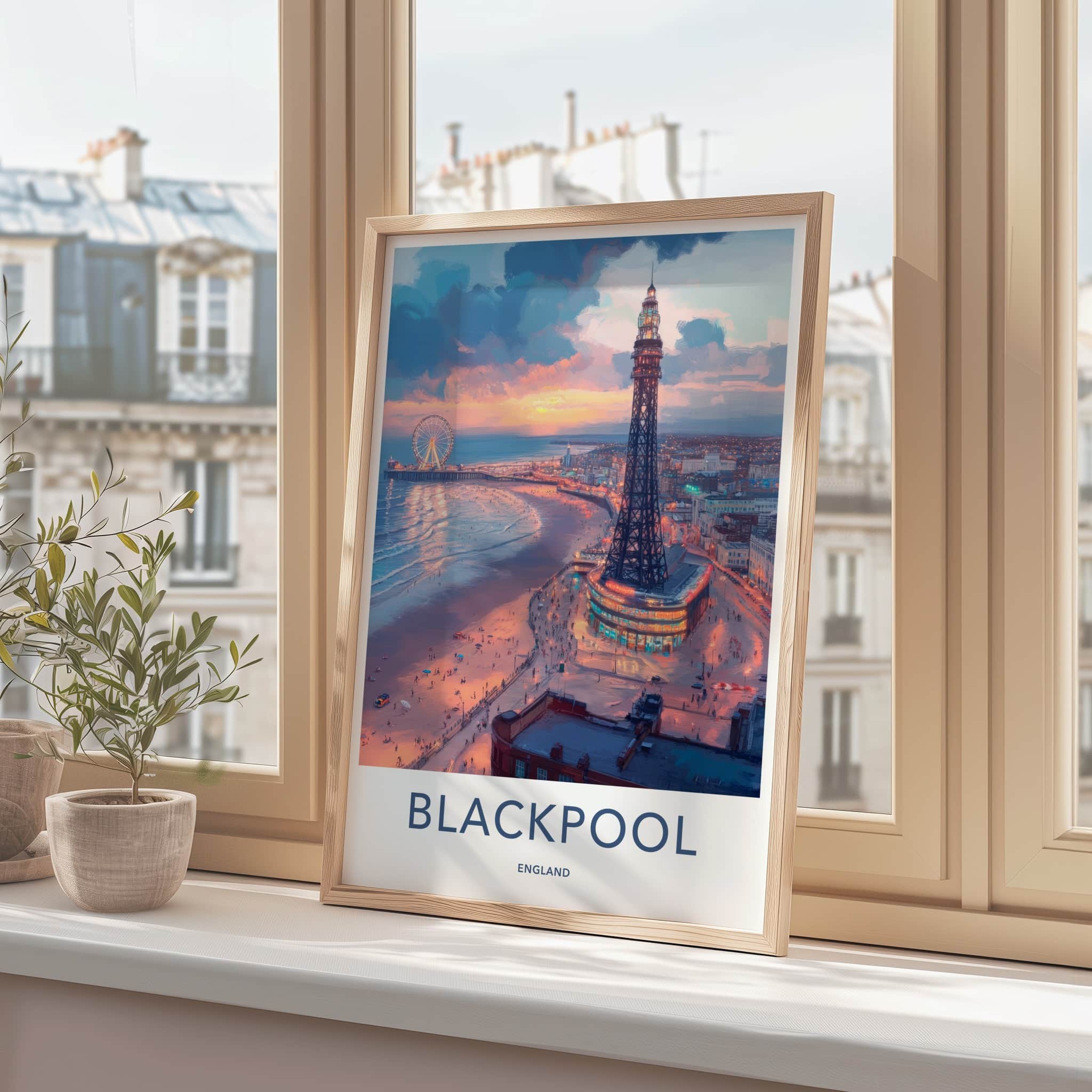 Blackpool Poster - England Wall Art - Sunset Beach Tower Home Decor