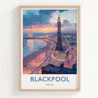 Blackpool Poster - England Wall Art - Sunset Beach Tower Home Decor