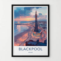 Blackpool Poster - England Wall Art - Sunset Beach Tower Home Decor