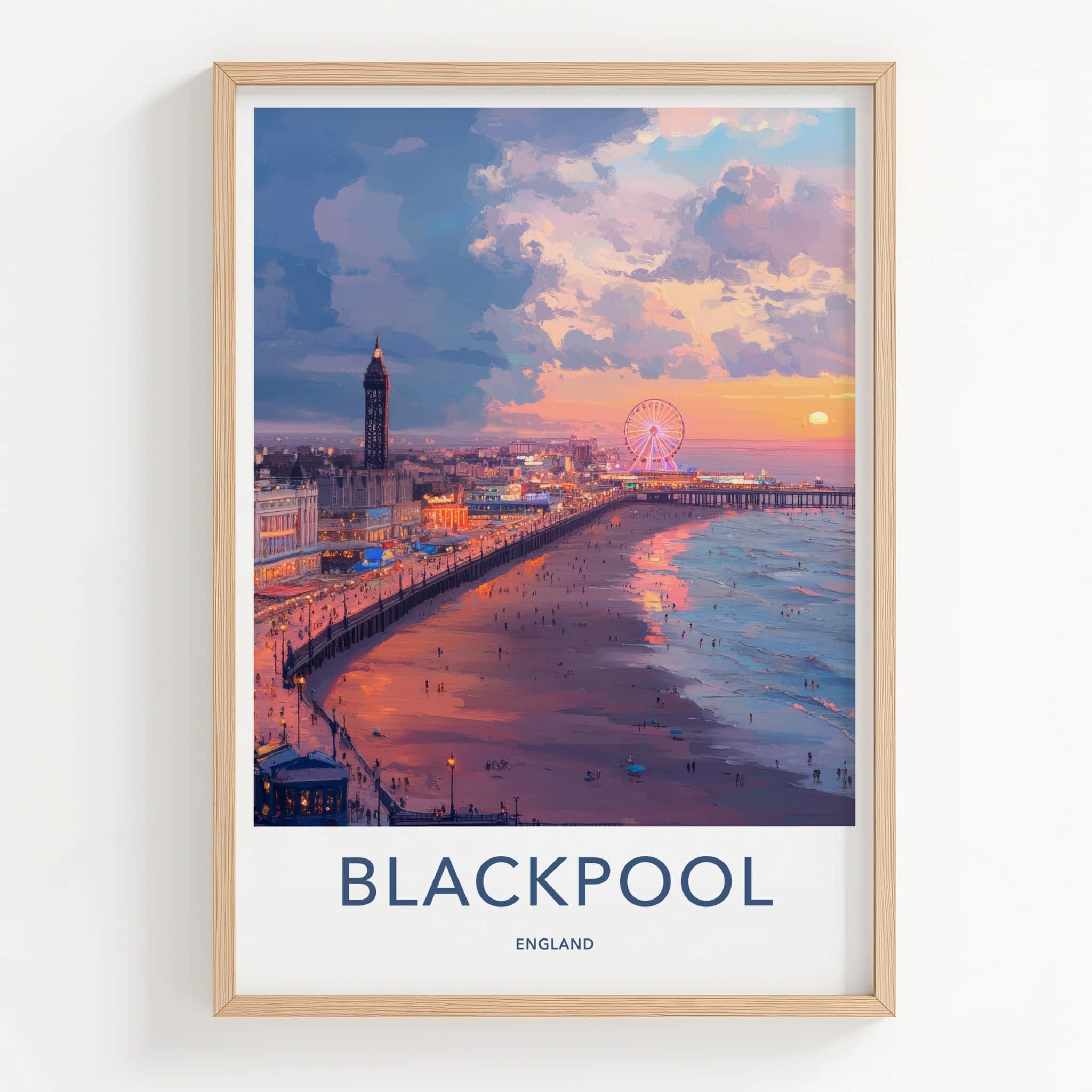 Blackpool Poster - England Wall Art - Vibrant Seaside Promenade Home Decor
