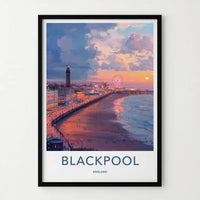 Blackpool Poster - England Wall Art - Vibrant Seaside Promenade Home Decor