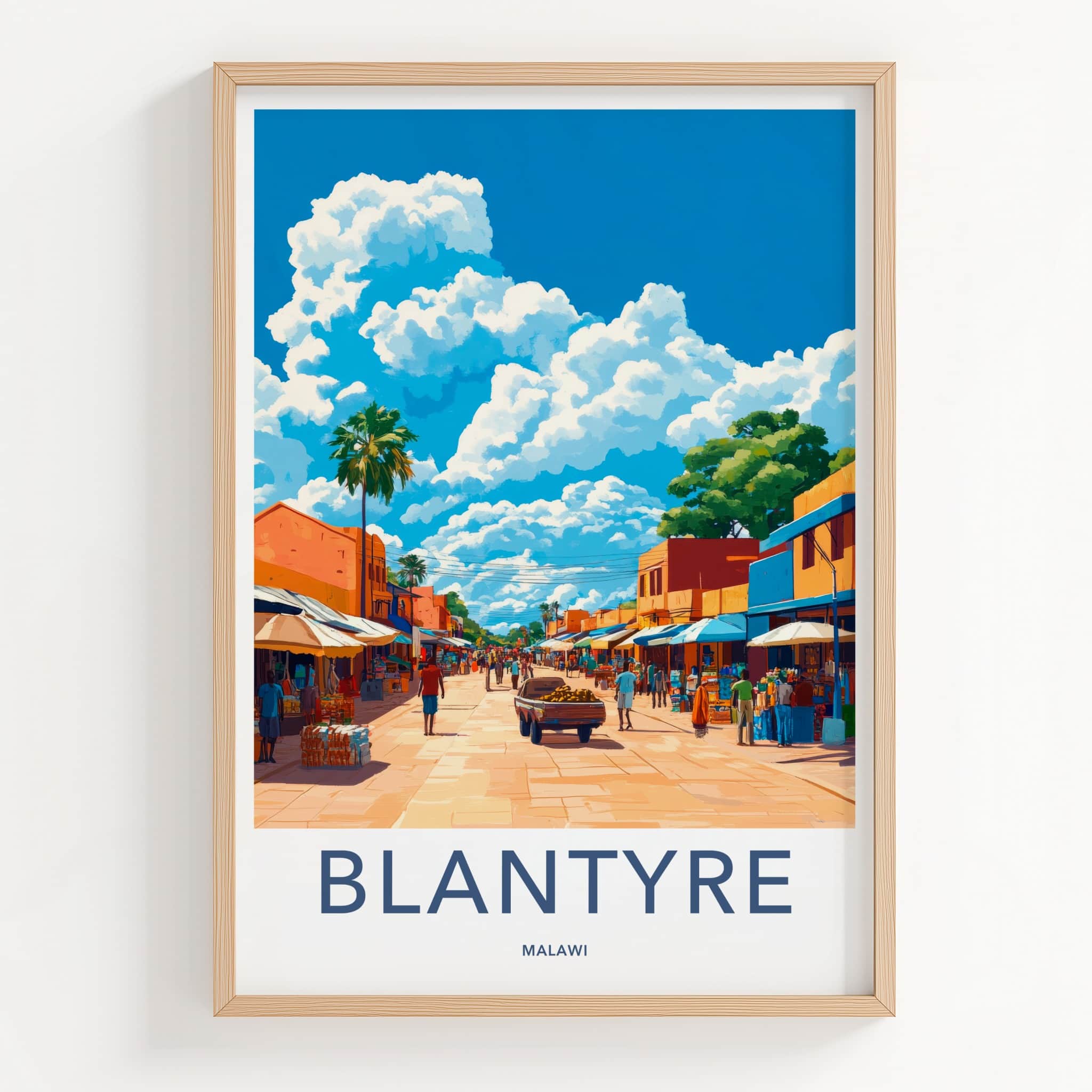Blantyre Poster - Malawi Travel Art - Vibrant Market Street Home Decor