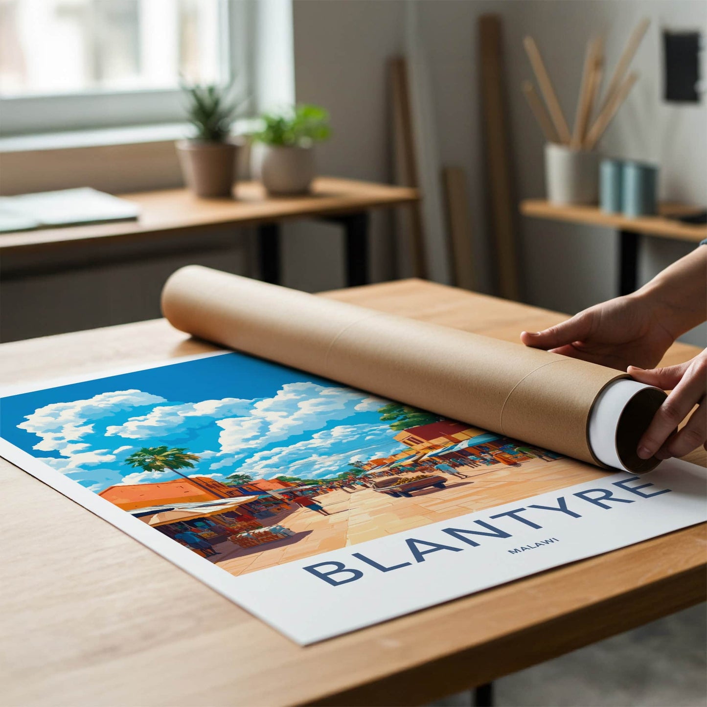 Blantyre Poster - Malawi Travel Art - Vibrant Market Street Home Decor