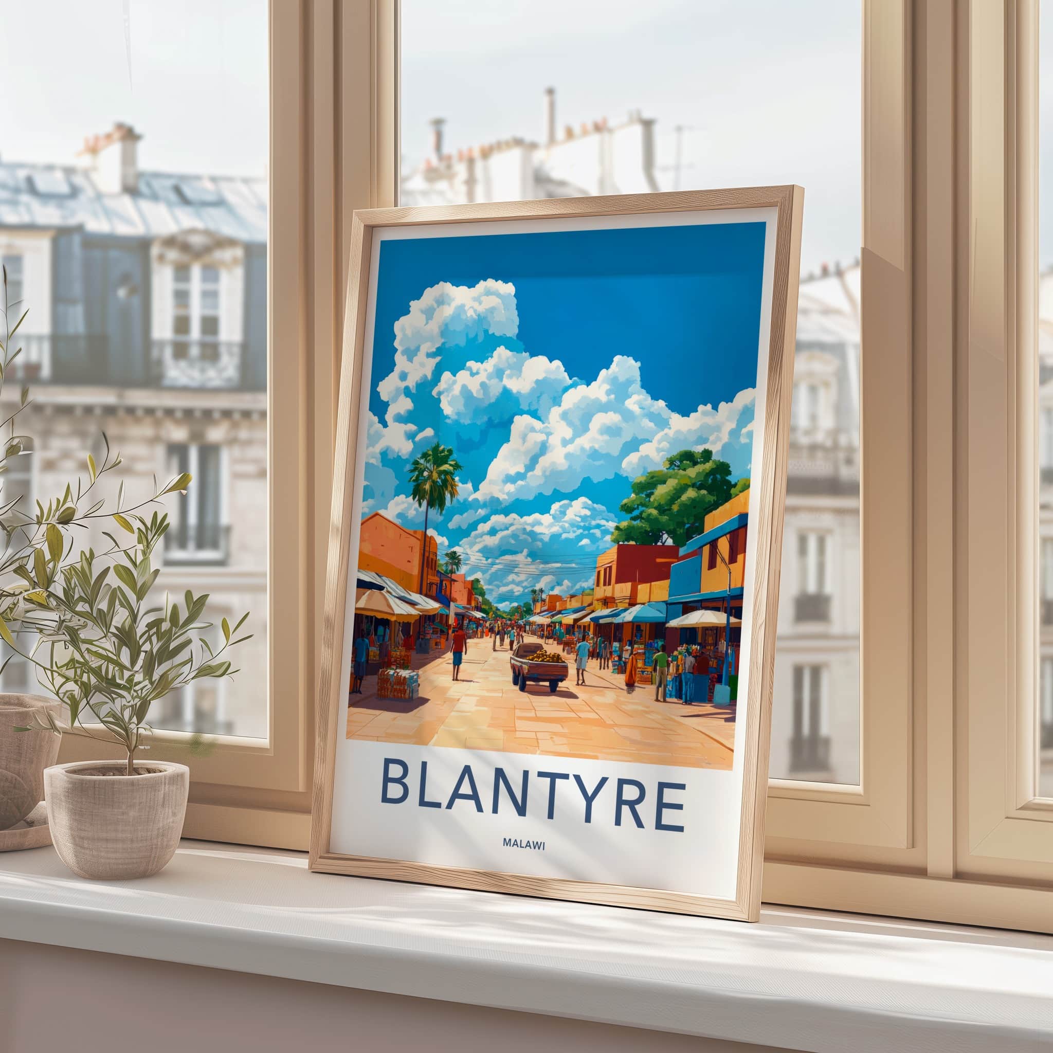 Blantyre Poster - Malawi Travel Art - Vibrant Market Street Home Decor